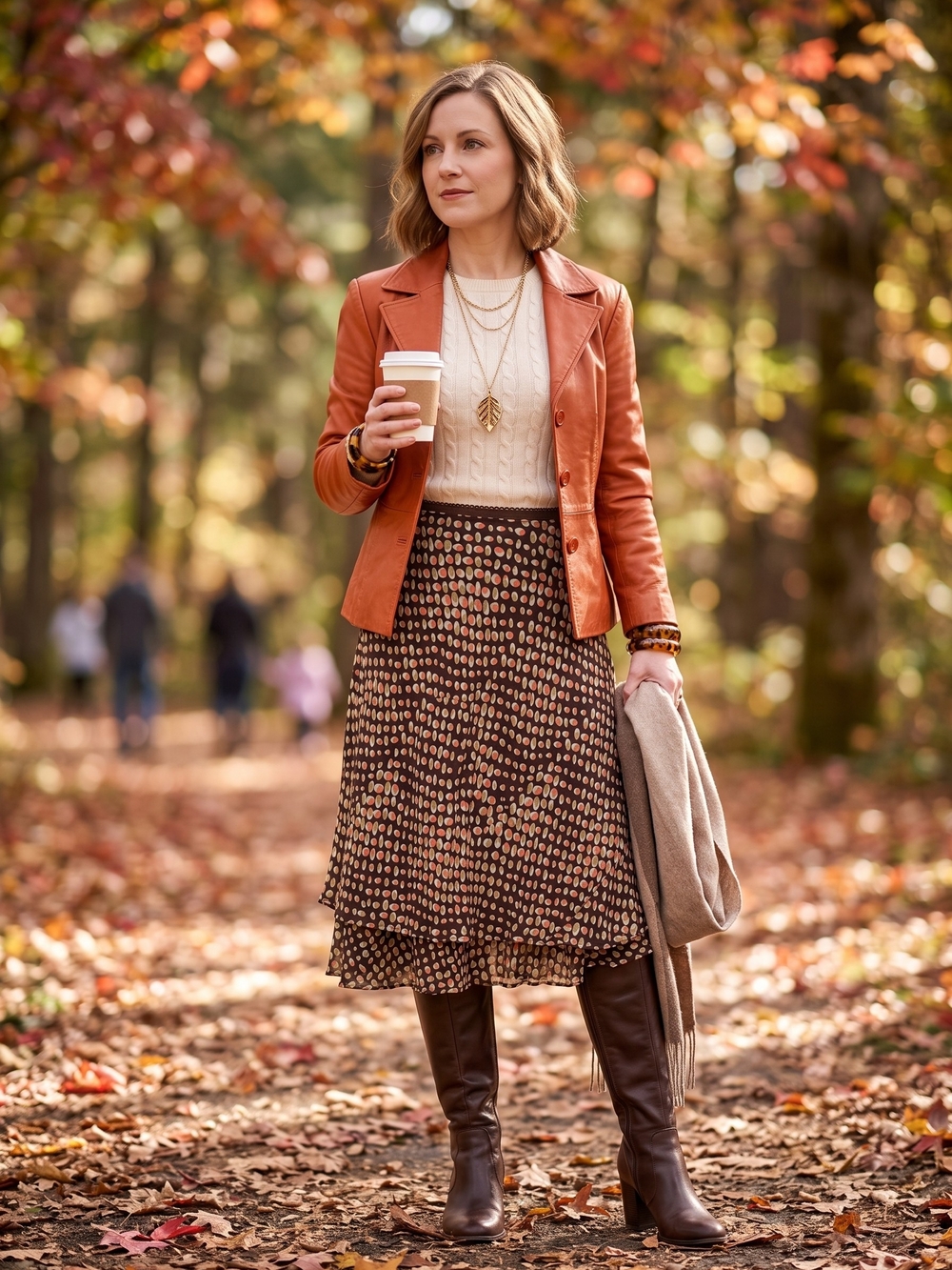 Petite Boho Whimsigoth Layered Pebble Dot Brown Flowy Midi Skirt